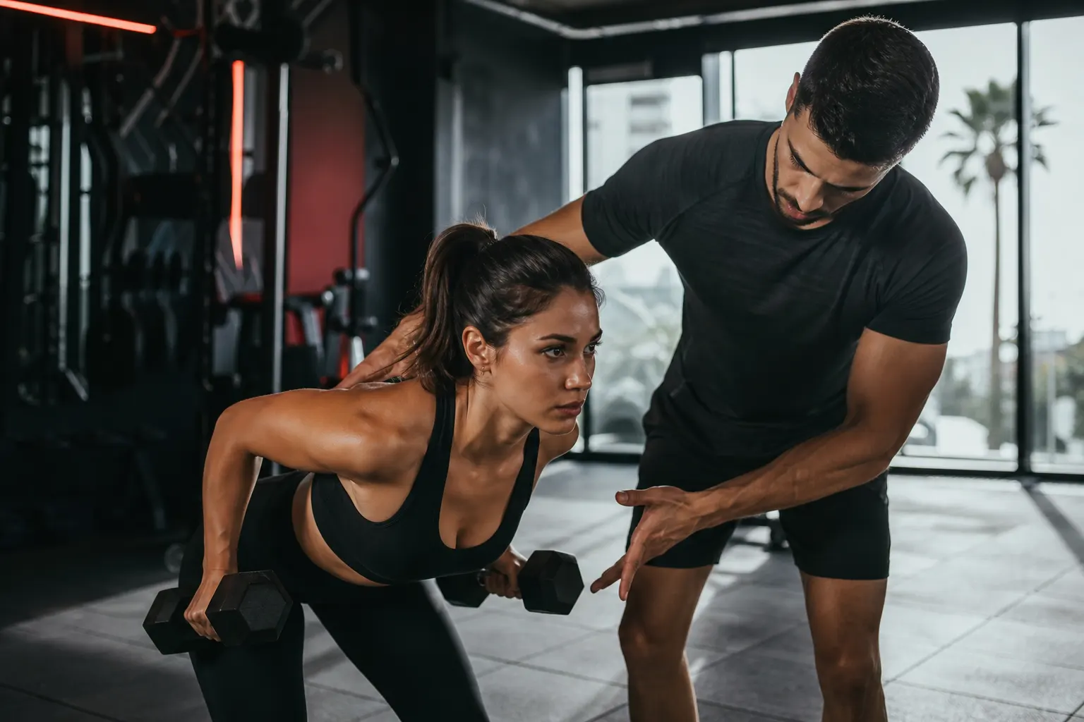 Entrenador personal en sesión de gimnasio