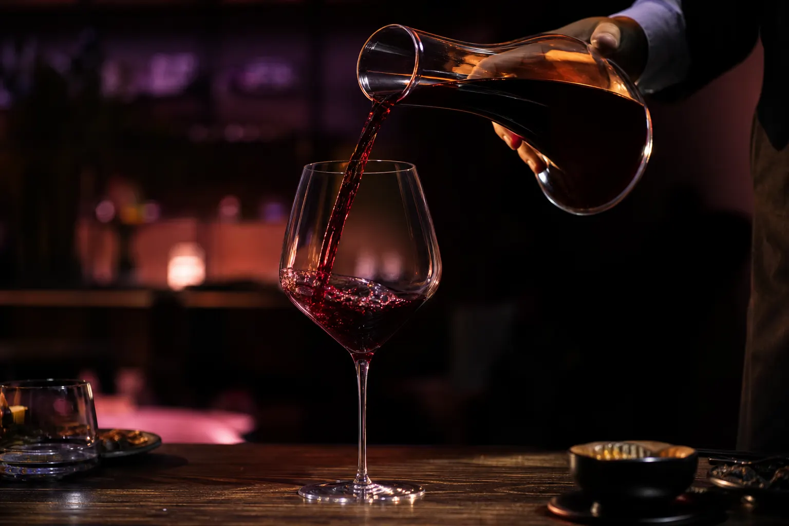 Copa de vino siendo servida, estilo carta de vinos
